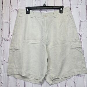 CUBAVERA Men's Linen Blend Cargo Shorts Beige Size 34 Relaxed Fit Summer‎ Casual